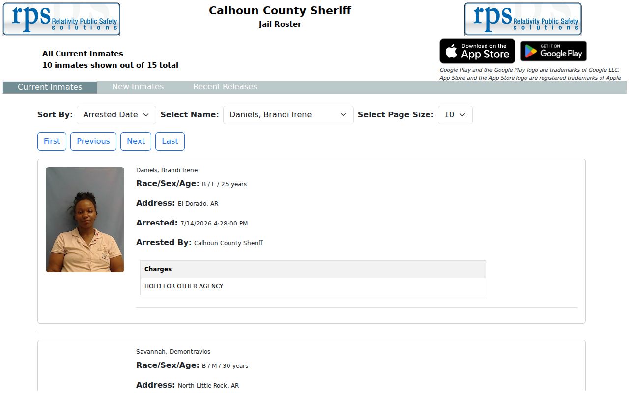 Calhoun County arrest lookup sheriff jail roster interface