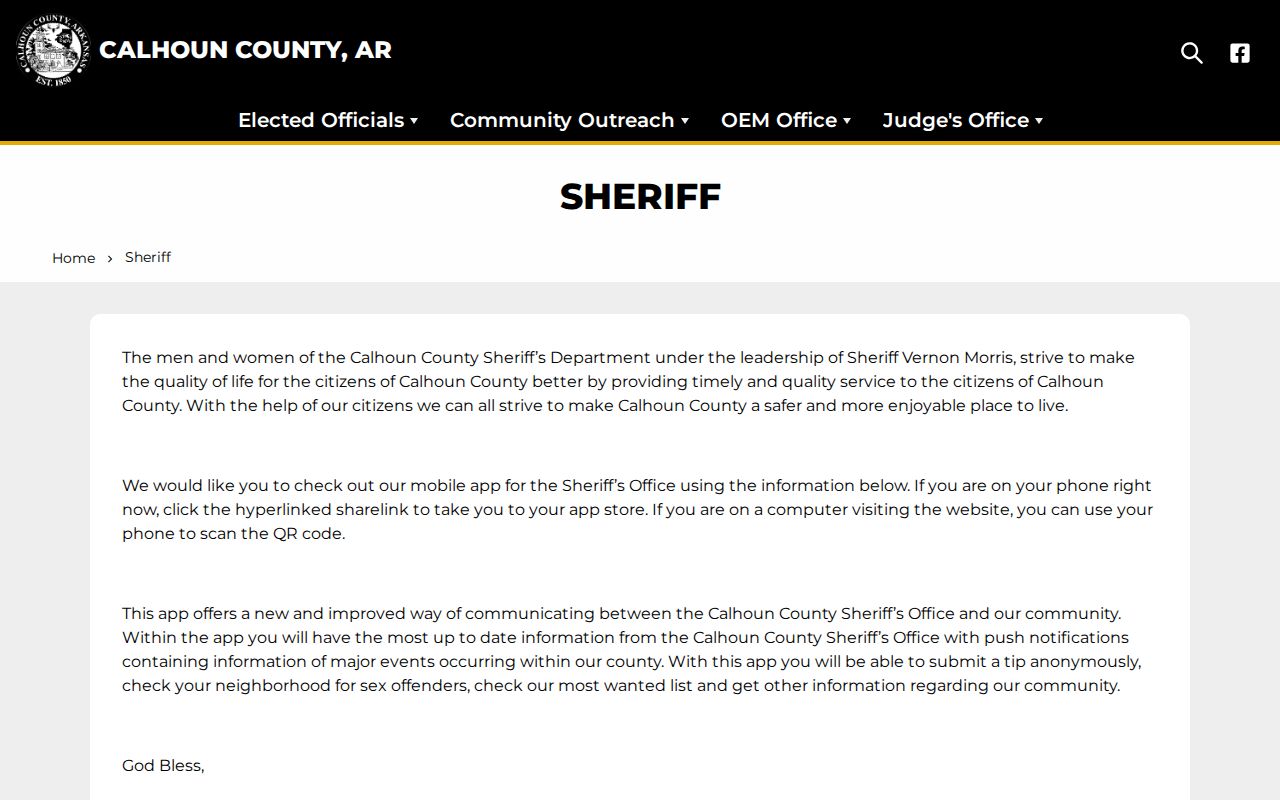 Calhoun County criminal history official sheriff page