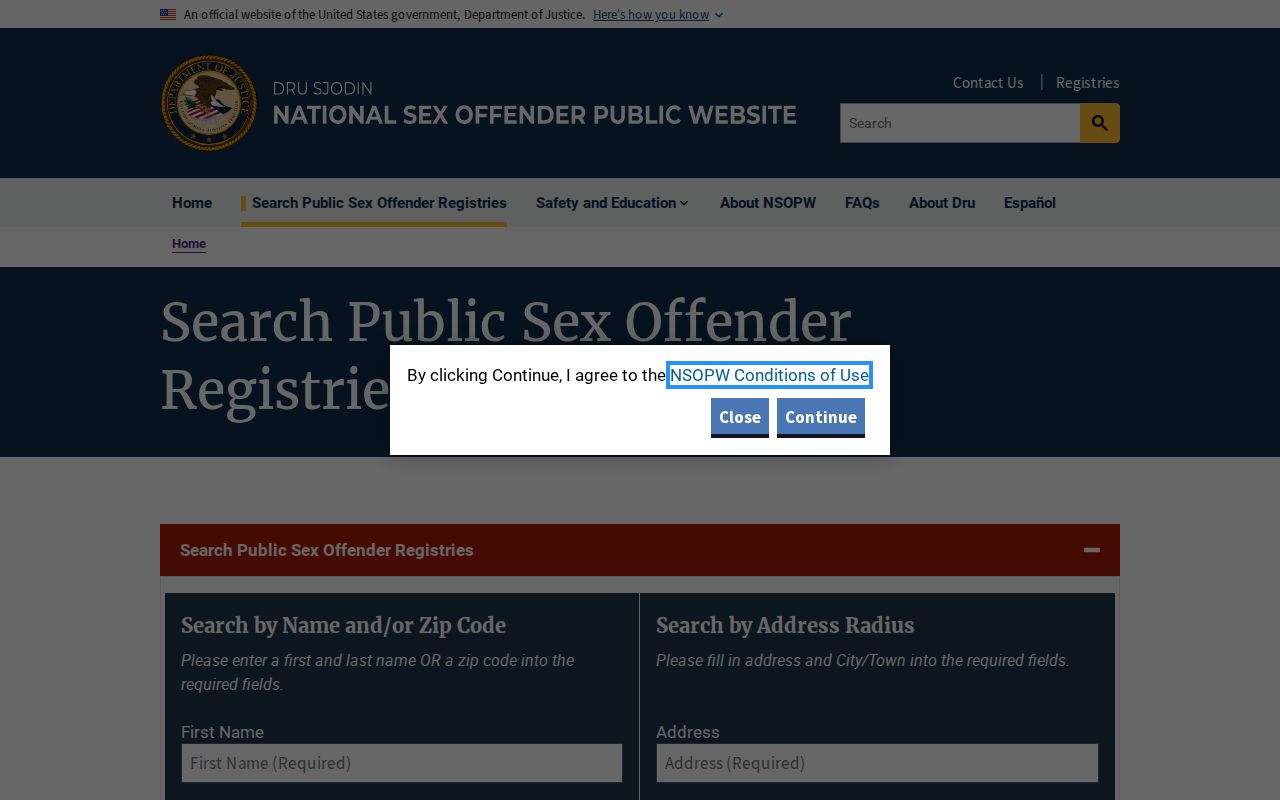 Calhoun County sex offender search NSOPW national registry page