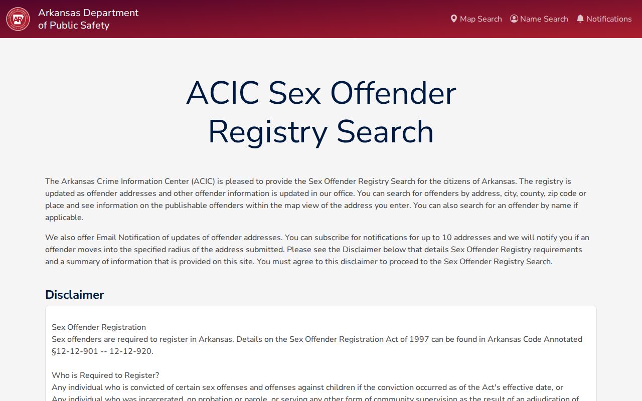 Calhoun County sex offender search Arkansas registry interface